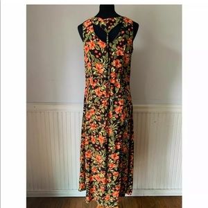 Vintage Érika 70s open back Orange and black floral dress size SM